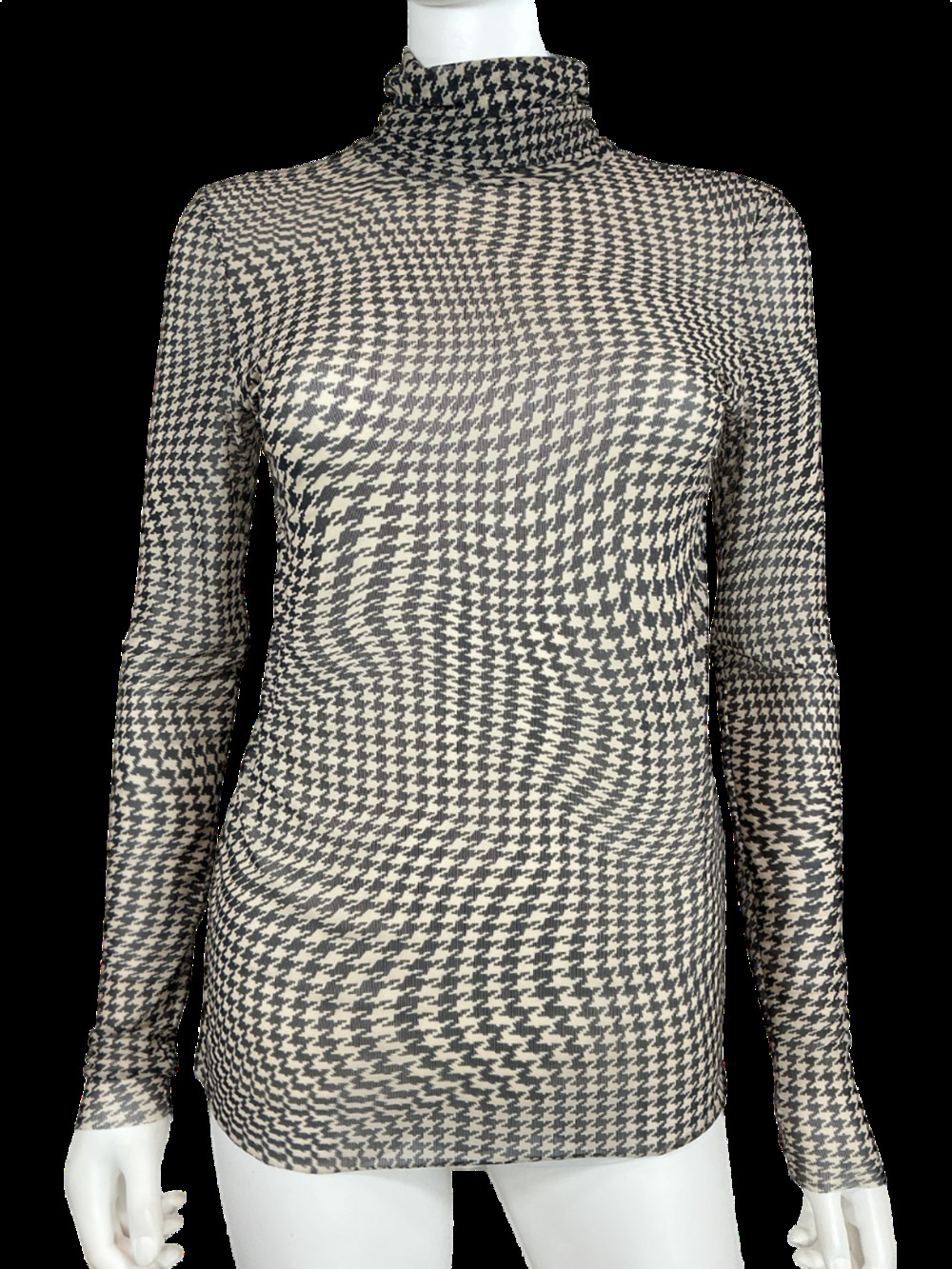 Ganni Sheer Multicolor Houndstooth Turtleneck Top Size 36 EU / US 4